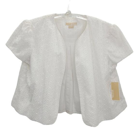 Michael Kors‎ White Eyelet Lace Short Sleeve Open Cropped Swing Jacket - Picture 1 of 14
